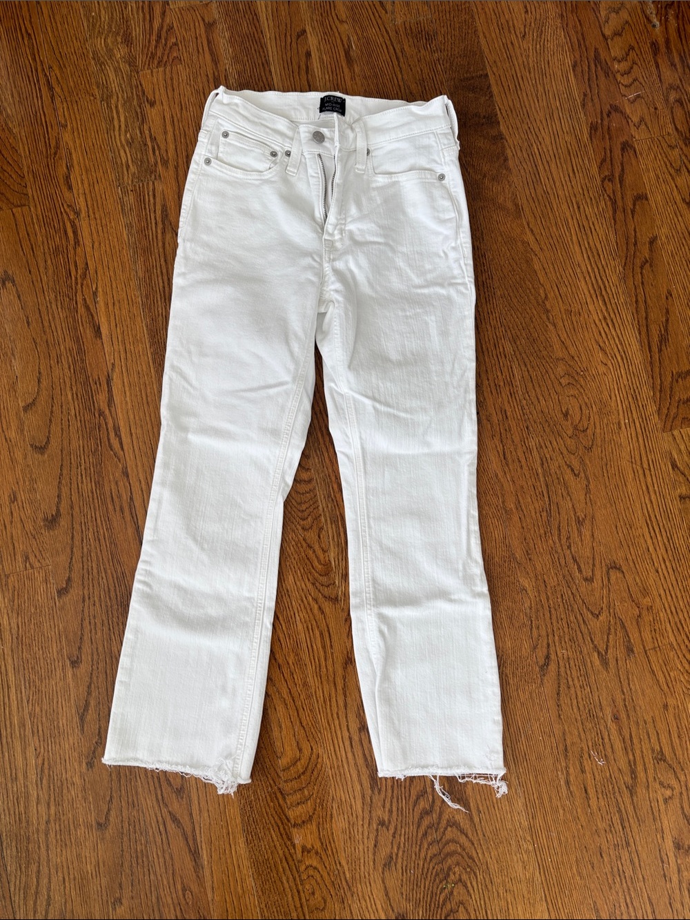 J. Crew Factory White Straight-Leg Jeans with Raw Hem